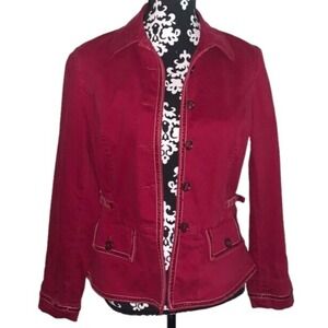 Talbots Jacket Women 6 S Red Cotton Velvet Trim Pockets Stretch Lightweight